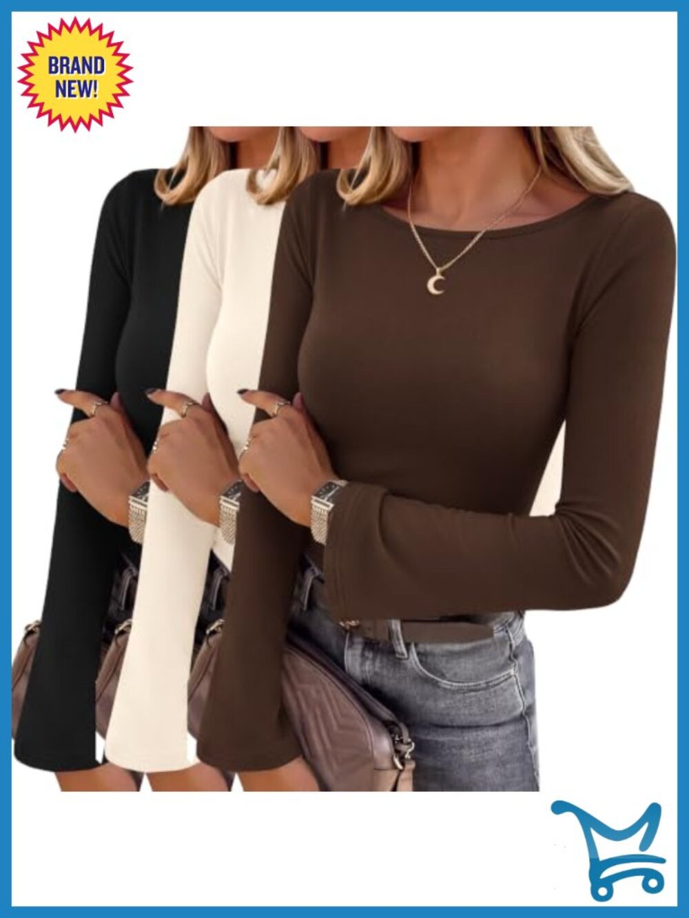 Bell Sleeve Tops Boat Neck Slim Fit Thermal Tees 3 Pack